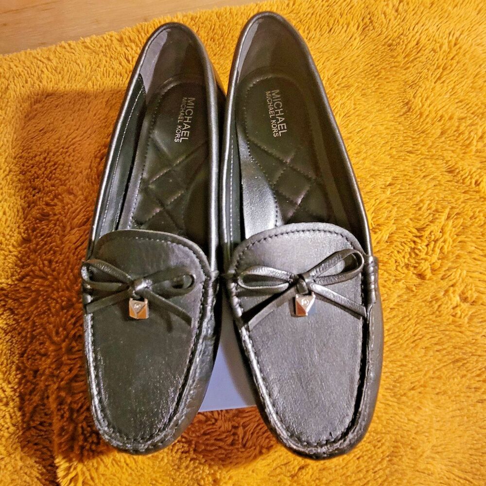 Michael Kors Juliette Moccasins Black Leather Flats Driving Loafers Bow Womens 5